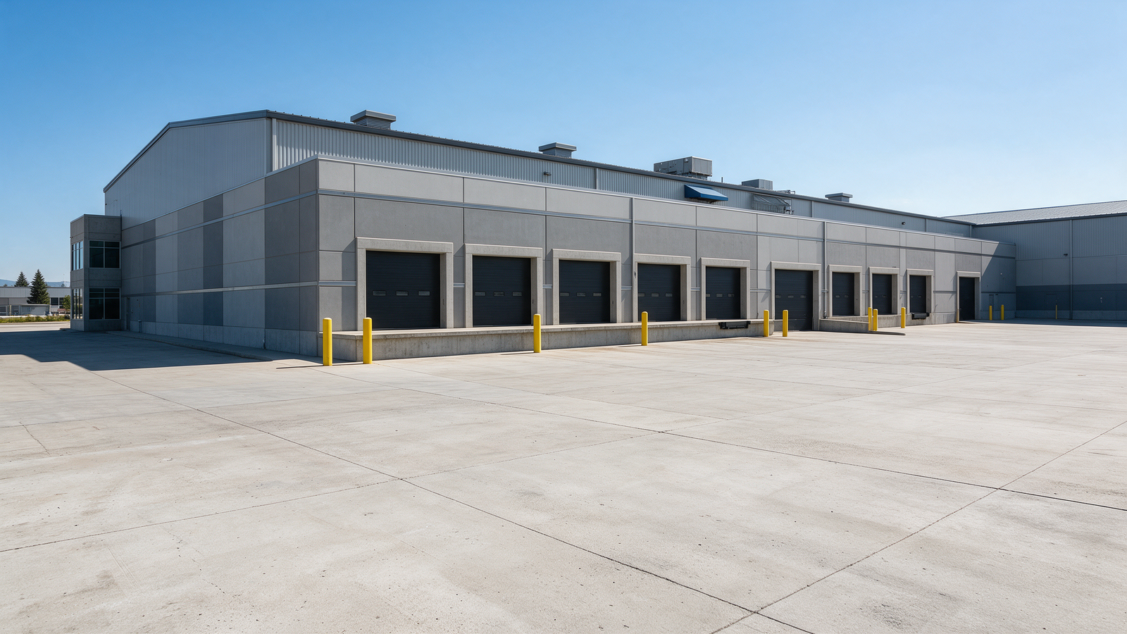 Industrial warehouse with loading dock doors